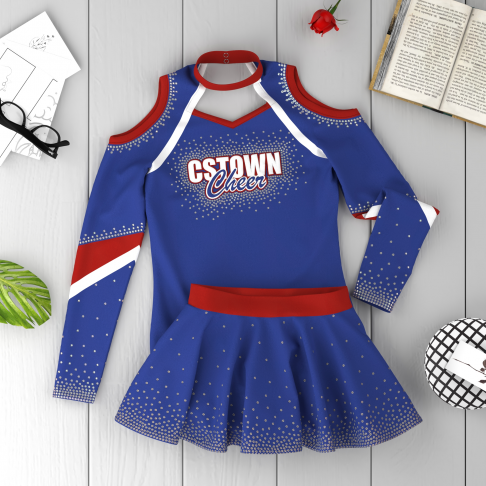 青いタートルネックのチアリーディングユニフォーム - CSTOWNCHEER